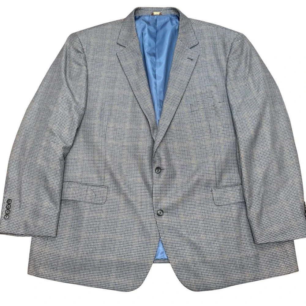 Oak Hill Sport Coat Mens 3XL 54/56R Blue Brown Houndstooth Check Blazer Jacket